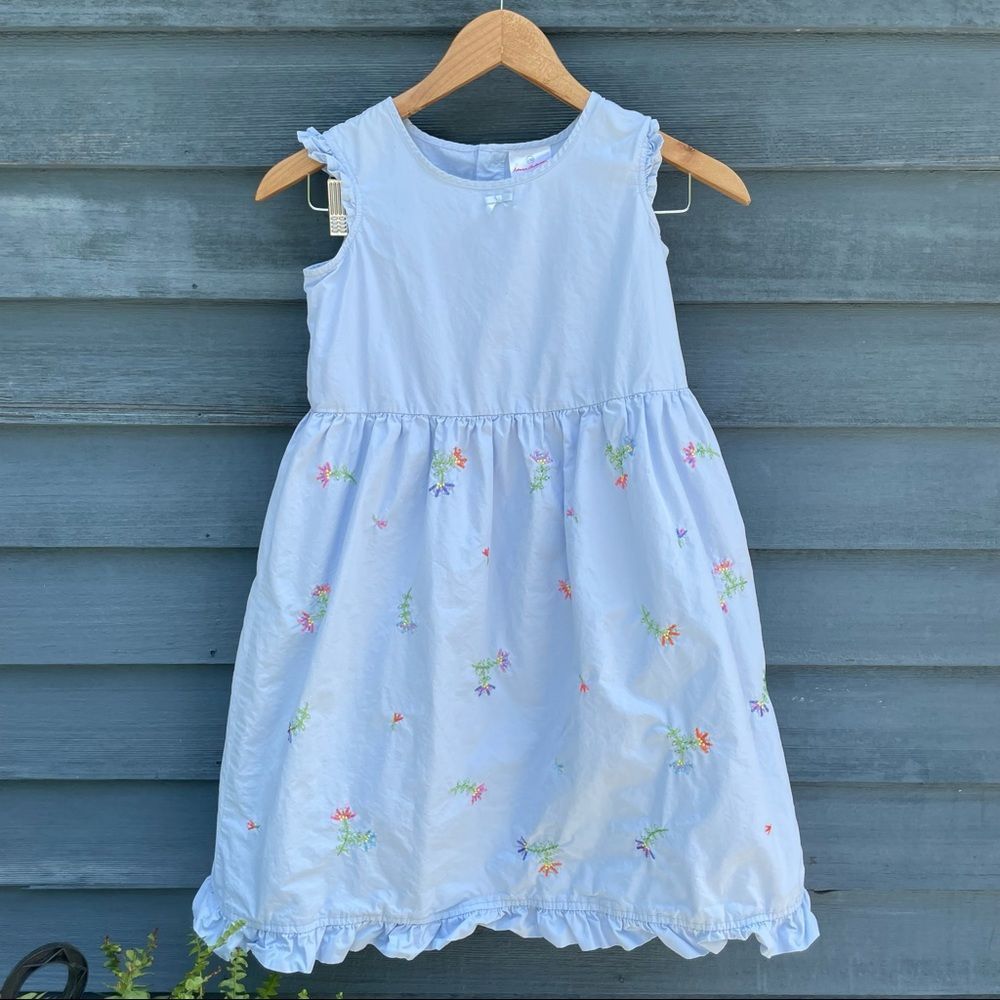 Hanna Andersson light blue dress with flowers 130 cm size 8